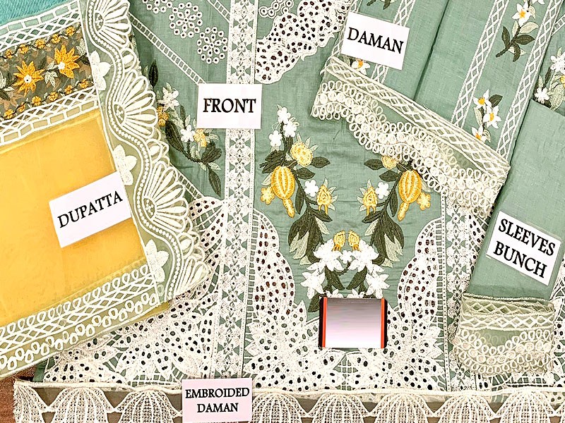 Luxury Schiffli Embroidered Lawn Dress  with Embroidered Organza Net Dupatta