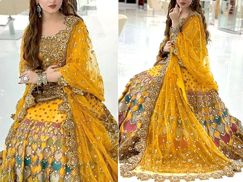 Luxury Mirror & Handwork Heavy Embroidered Net Bridal Lehenga Dress 2023