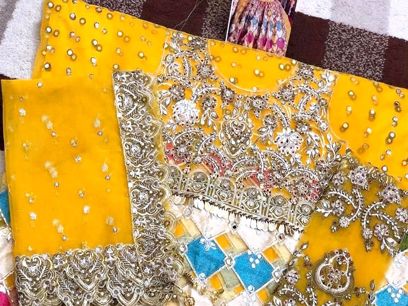 Luxury Mirror & Handwork Heavy Embroidered Net Bridal Lehenga Dress 2022