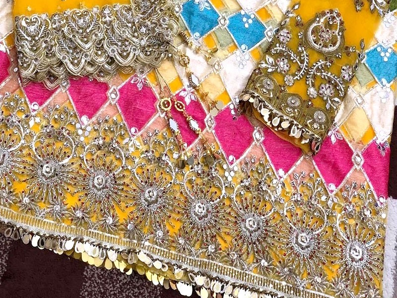 Luxury Mirror & Handwork Heavy Embroidered Net Bridal Lehenga Dress 2023