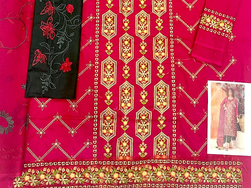 Luxury Embroidered Cotton Lawn Dress with Embroidered Bamber Chiffon Dupatta