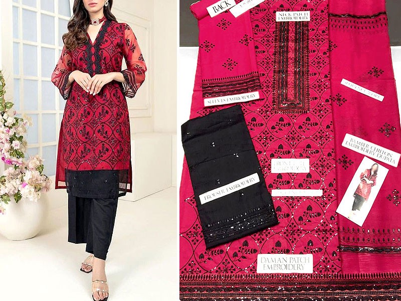 Heavy Embroidered Fancy Cotton Lawn Dress with Embroidered Bamber Chiffon Dupatta