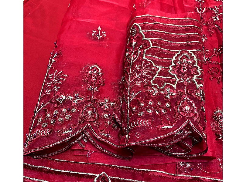 Handwork Heavy Embroidered Organza Wedding Dress with Inner