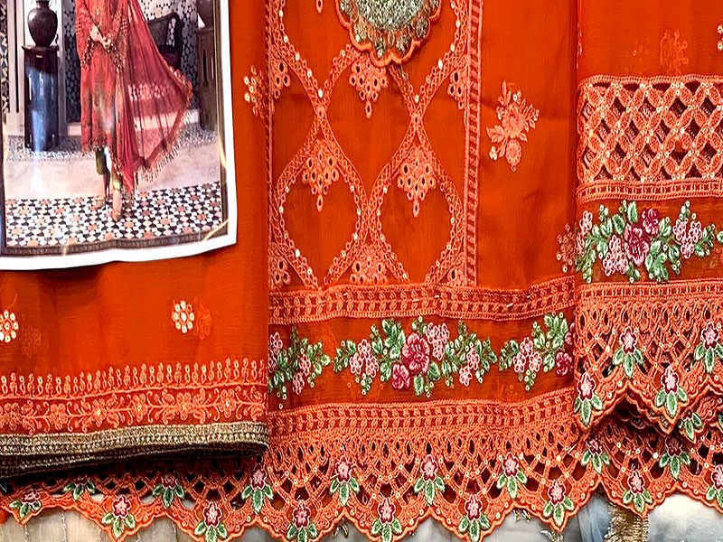 Heavy Embroidered Chiffon Party Wear Dress with Jamawar Trouser