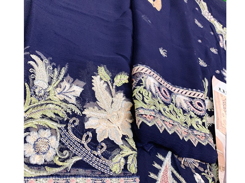 Heavy Embroidered Navy Blue Chiffon Wedding Dress 2022