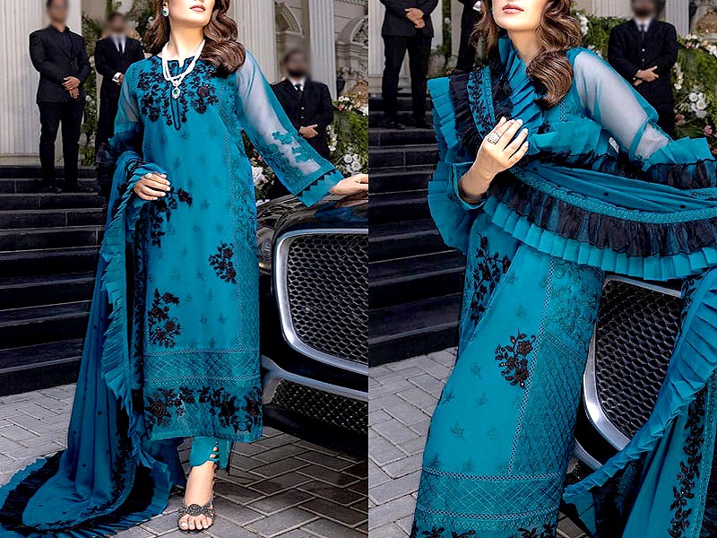 Sequins Work Embroidered Maroon Chiffon Saree Price in Pakistan