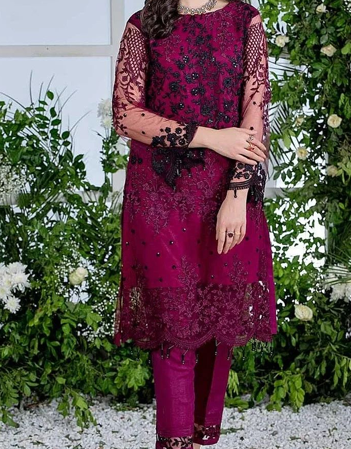 2Piece Embroidered Fancy Net Party Wear Dress 2024 Price in Pakistan