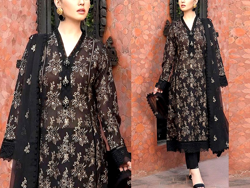 Luxury Embroidered Cotton Lawn Dress with Embroidered Bamber Chiffon Dupatta Price in Pakistan
