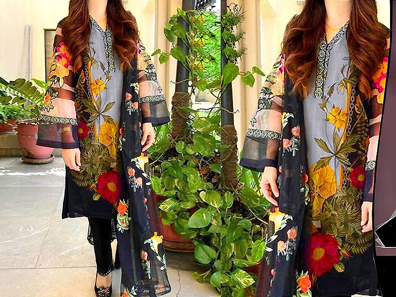 Elegant Embroidered Lawn Dress 2023 with Chiffon Dupatta Price in Pakistan