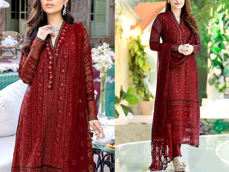 Embroidered Black Chiffon Party Wear Frock with Inner Price in Pakistan