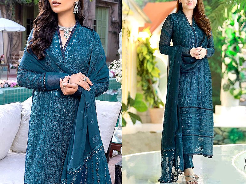Heavy Embroidered Chiffon Party Wear Dress 2022