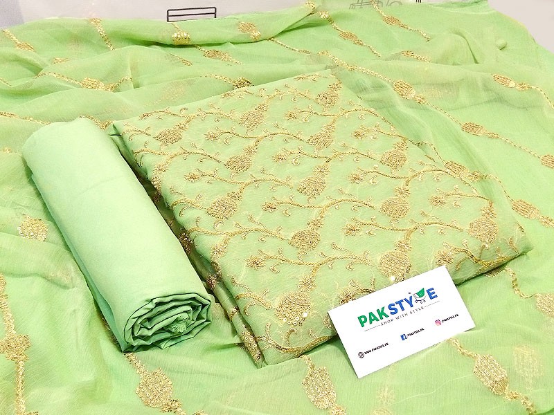 Heavy Embroidered Chiffon Dress with Digital Print Silk Dupatta Price in Pakistan