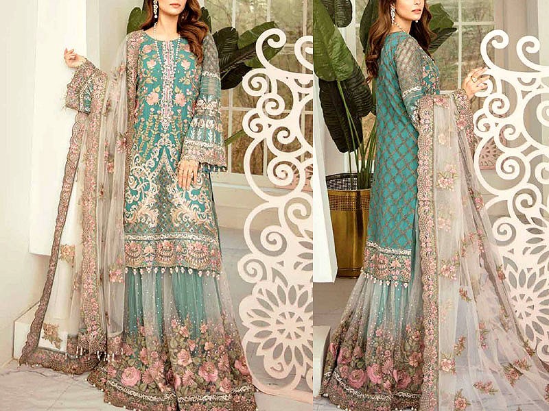 Handwork Heavy Embroidered Formal Chiffon Wedding Dress Price in Pakistan