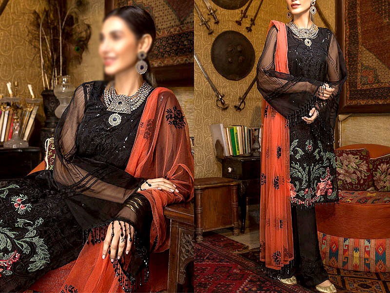 Embroidered Black Net Party Wear Dress 2022 with Inner Price in Pakistan