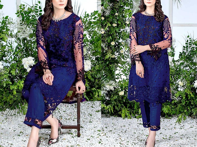2-Piece Embroidered Fancy Net Party Wear Dress 2022 Price in Pakistan