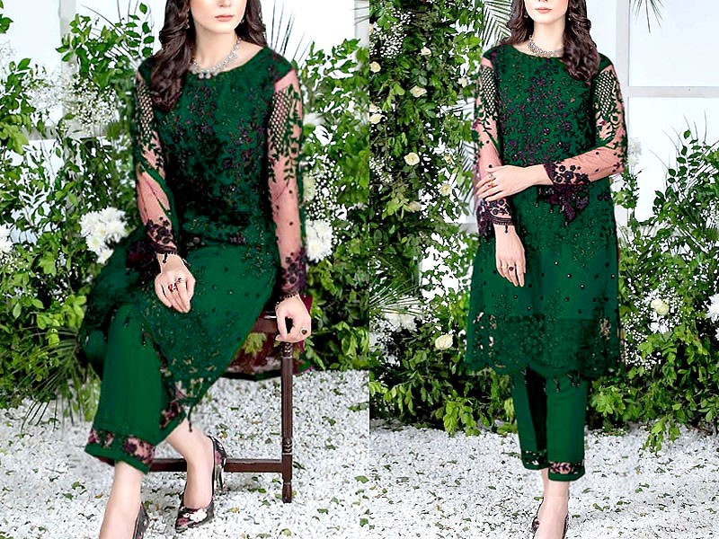 2-Piece Embroidered Fancy Net Party Wear Dress 2023 Price in Pakistan