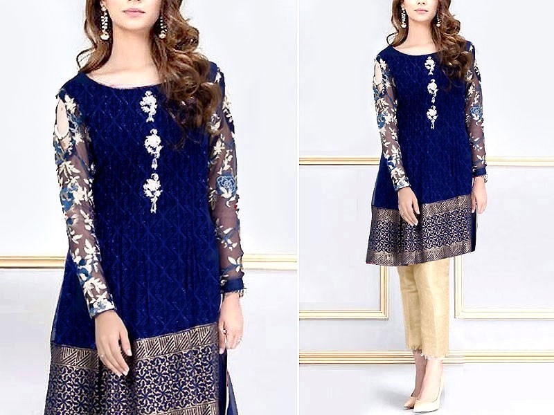 2-Piece Sequins Embroidered Linen Dress with Embroidered Trouser