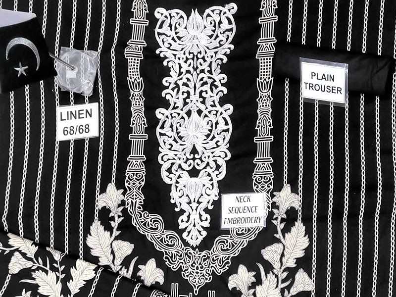 Sequins Neck Embroidered Linen Dress 2022 with Linen Dupatta