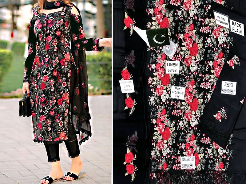 Heavy Embroidered Linen Dress 2022 with Bamber Chiffon Dupatta