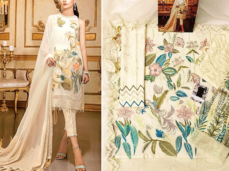 Luxury Heavy Embroidered Cotton Dress with Embroidered Chiffon Dupatta