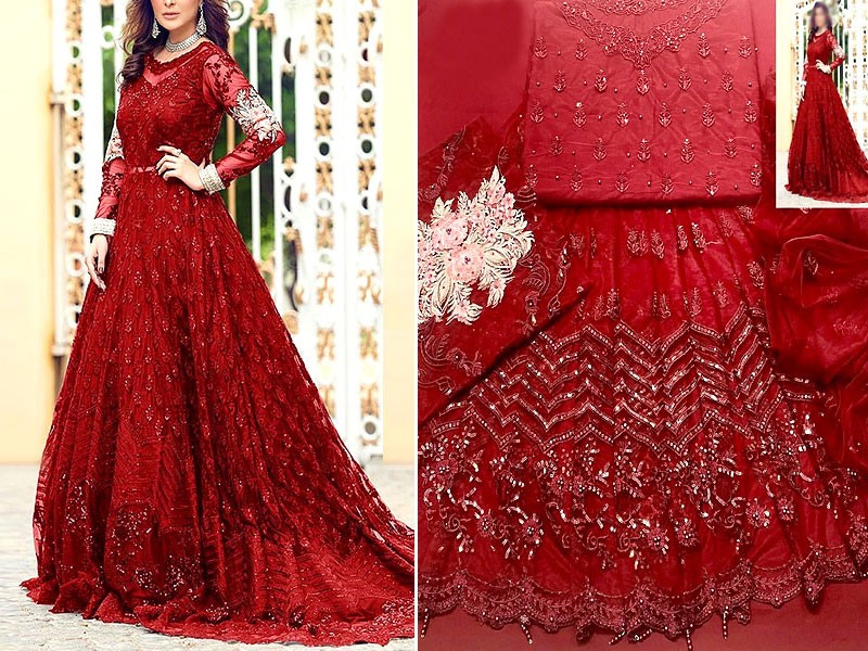 Handwork Heavy Embroidered Net Bridal Maxi Dress 2024