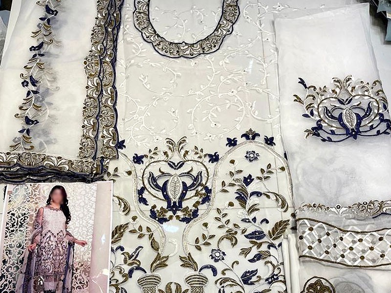 Heavy Embroidered White Organza Wedding Dress 2023