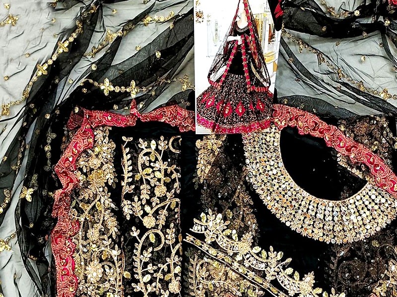 Luxury Mirror & Handwork Embroidered Net Bridal Maxi Dress 2023