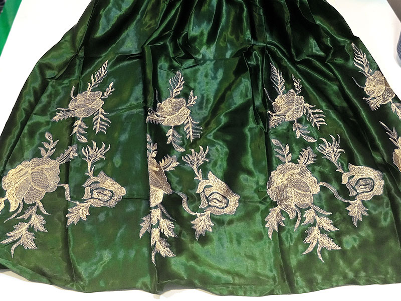 Readymade Embroidered Green Shamoz Silk Maxi