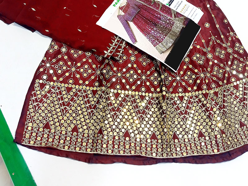 Readymade Embroidered Shamoz Silk Choli Lehenga Dress with Embroidered Chiffon Dupatta