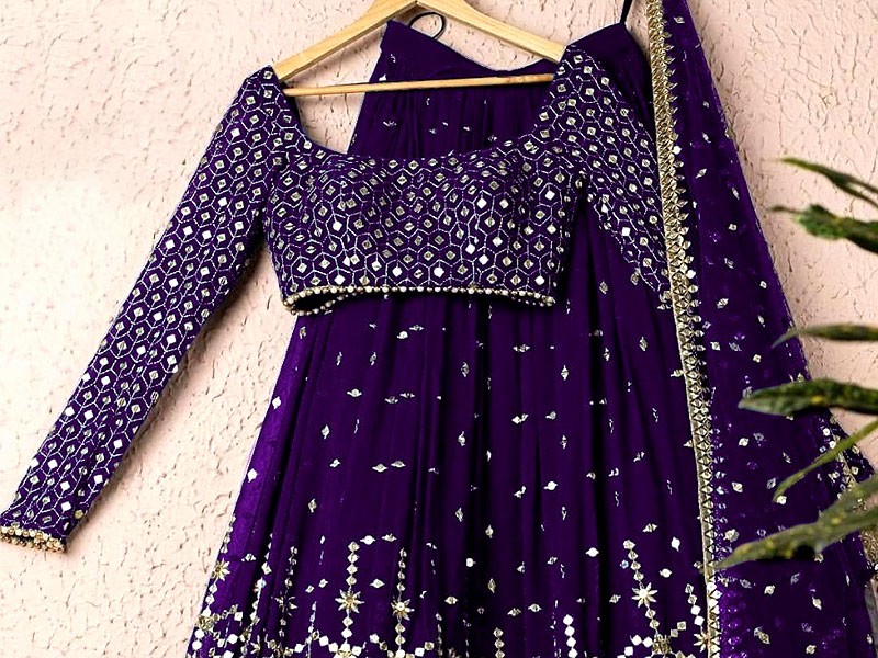 Readymade Embroidered Shamoz Silk Choli Lehenga Dress with Embroidered Chiffon Dupatta