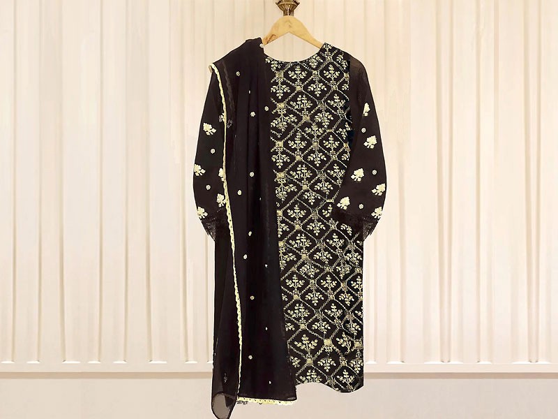 Banarsi Style Full Front Embroidered Raw Silk Dress with Embroidery Chiffon Dupatta
