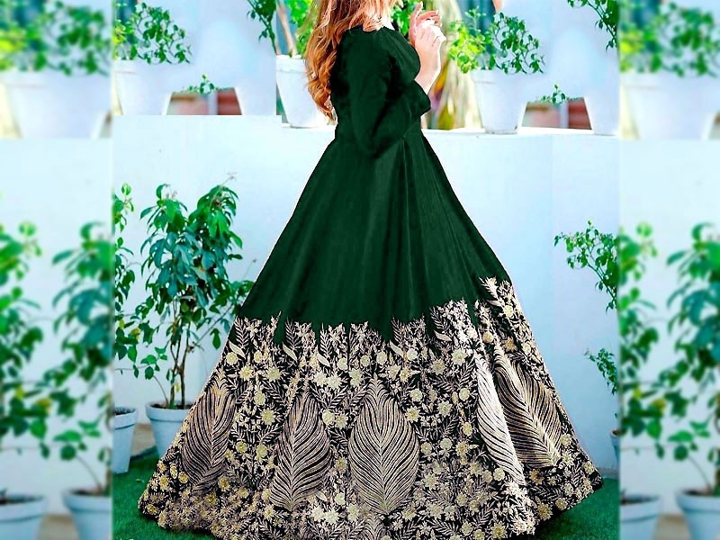 Readymade Embroidered Green Chiffon Maxi with Inner