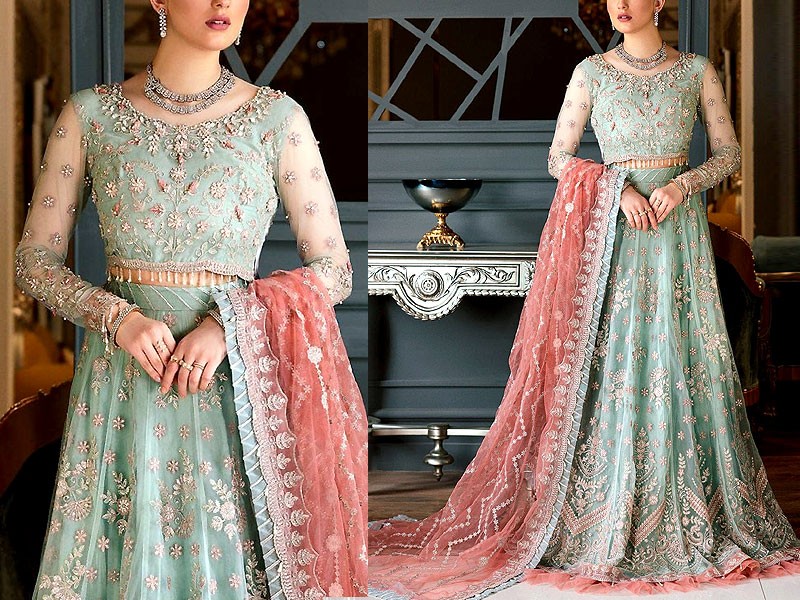 Luxury Heavy Embroidered Net Bridal Lehenga Dress 2022