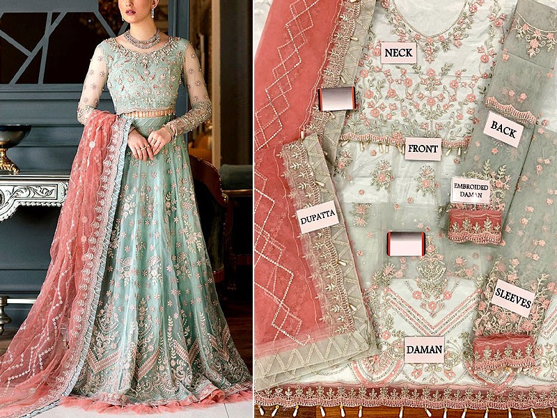 Luxury Heavy Embroidered Net Bridal Lehenga Dress 2024