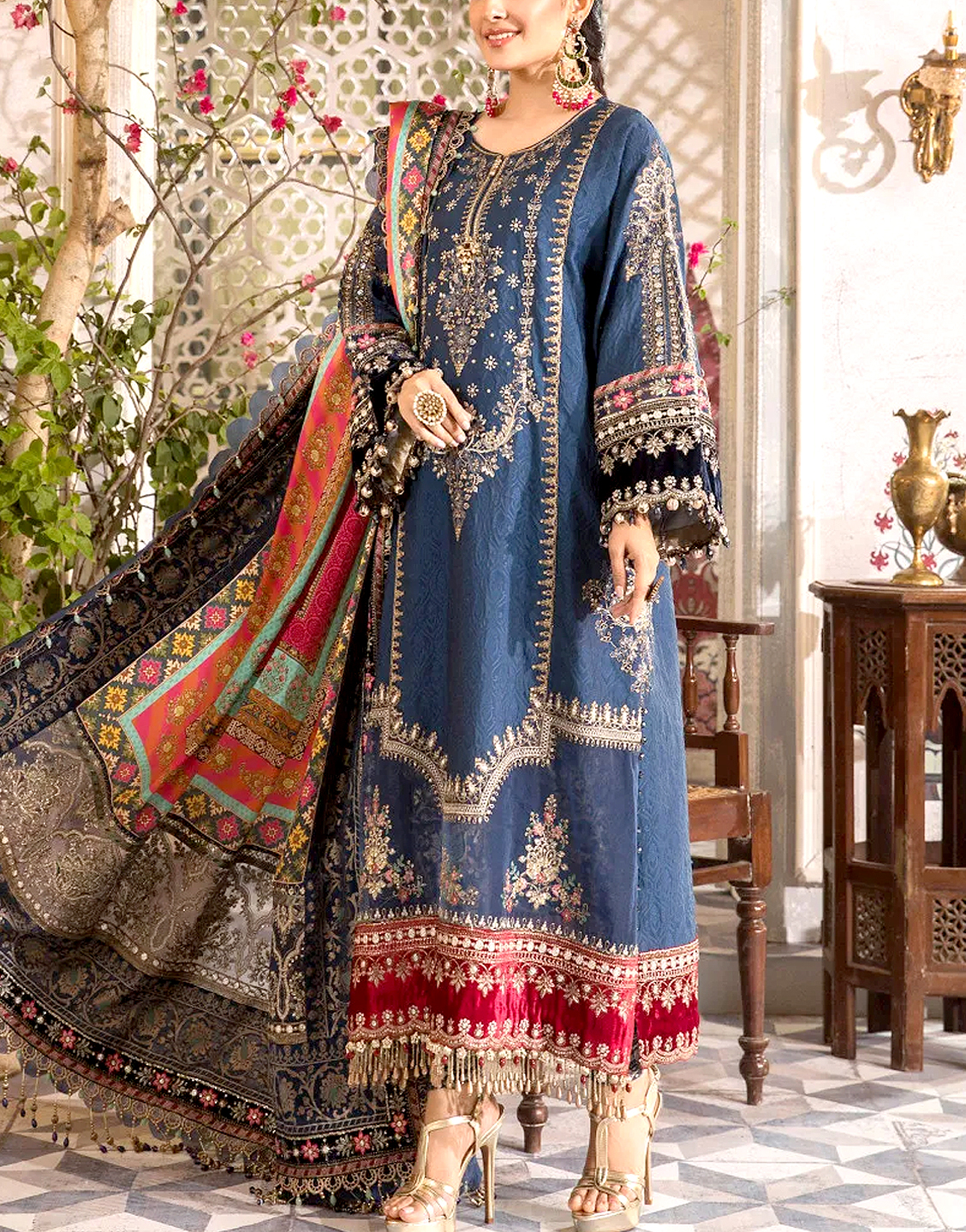 Indian Embroidered Black Chiffon Maxi Dress Price in Pakistan