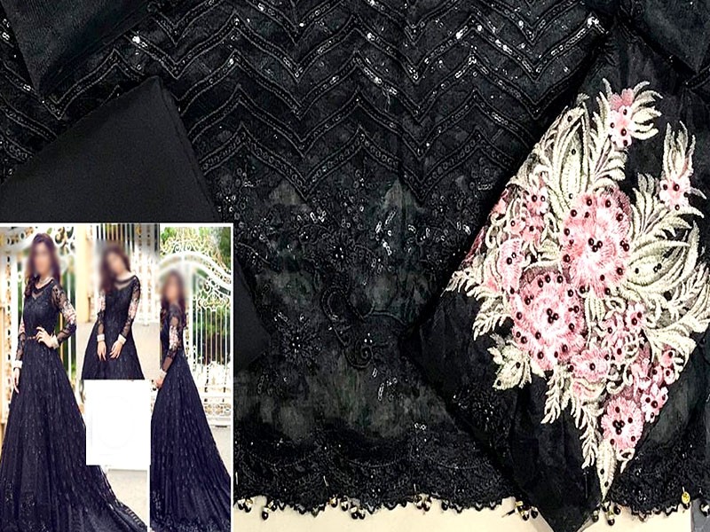 Handwork Heavy Embroidered Black Net Bridal Maxi Dress 2023