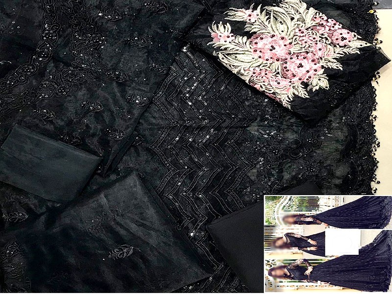 Handwork Heavy Embroidered Black Net Bridal Maxi Dress 2023