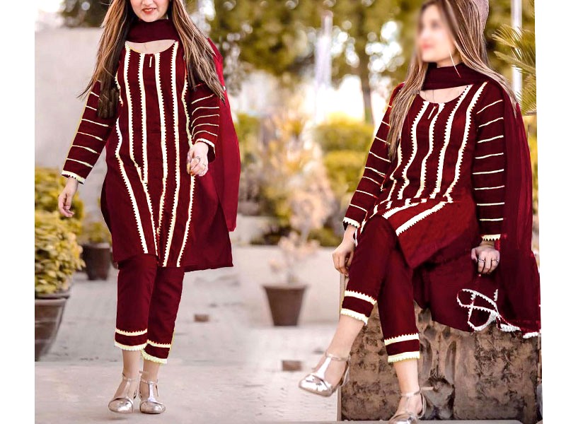 Readymade 2-Piece Maroon Linen Dress 2022 Price in Pakistan