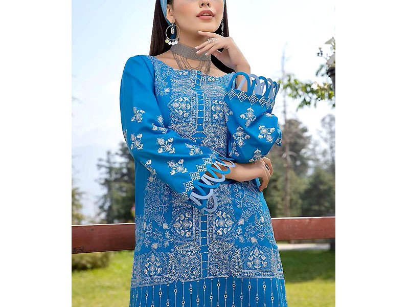 2-Piece Embroidered Linen Dress with Embroidered Trouser Price in Pakistan