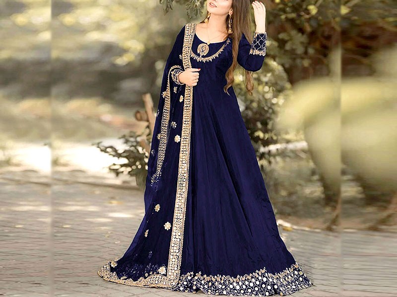 Readymade 3-Piece Embroidered Silk Maxi Dress with Embroidered Organza Dupatta Price in Pakistan