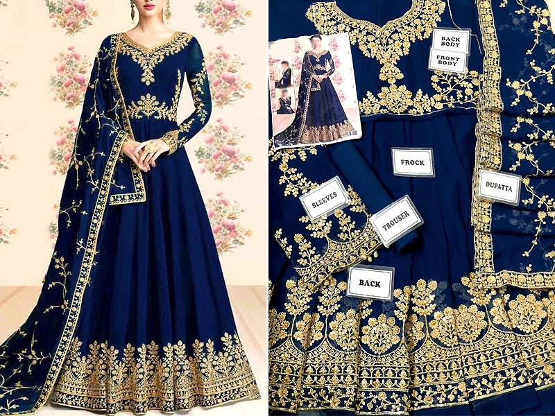 Indian Embroidered Chiffon Anarkali Style Maxi Dress 2022