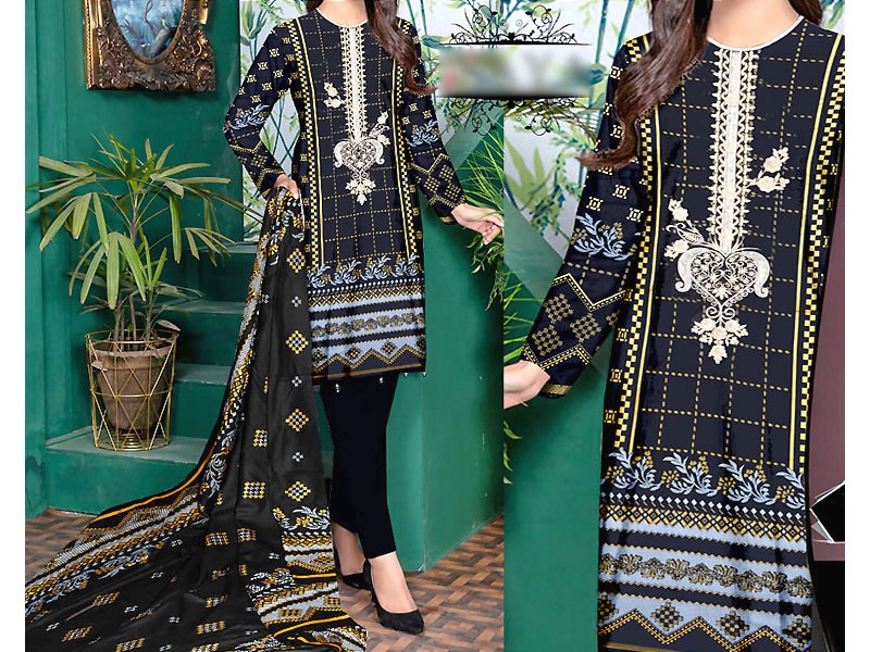 Embroidered Black Marina Dress with Wool Shawl Dupatta Price in Pakistan