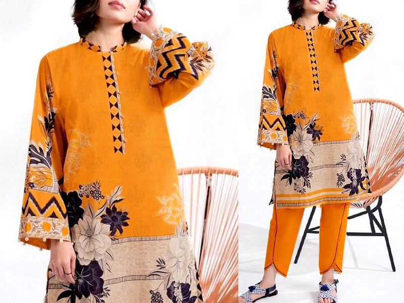 Embroidered Linen Dress 2022 with Linen Dupatta