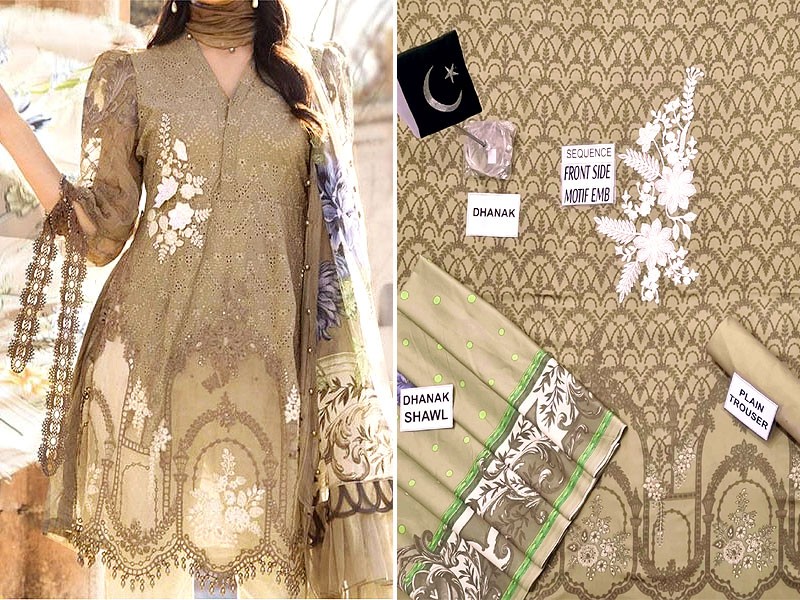 Embroidered Dhanak Dress 2022 with Dhanak Shawl Dupatta