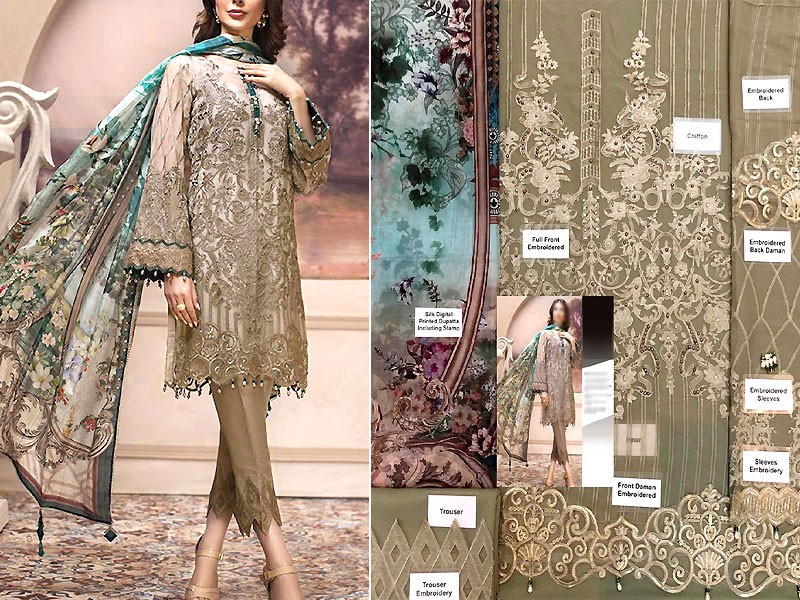 Heavy Embroidered Chiffon Wedding Dress 2022 with Digital Print Silk Dupatta