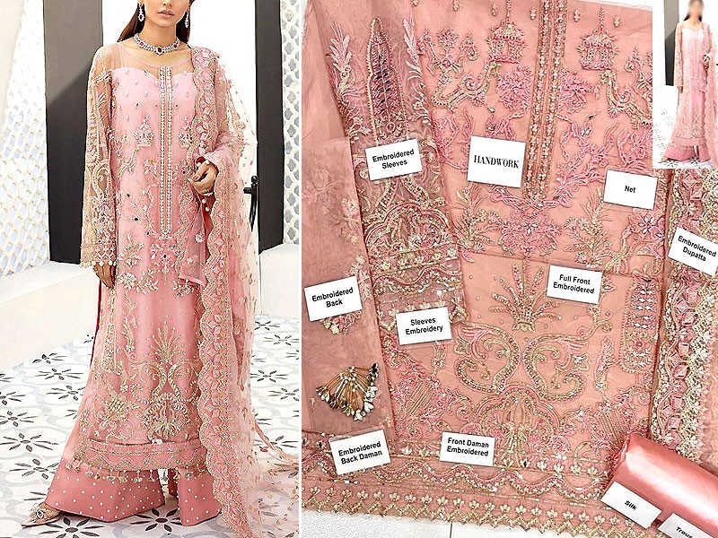 Mirror & Handwork Heavy Embroidered Net Wedding Dress 2022