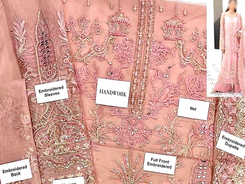 Mirror & Handwork Heavy Embroidered Net Wedding Dress 2022