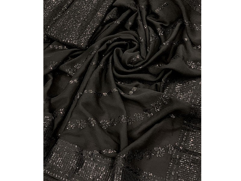 Heavy Sequins Embroidered Black Chiffon Saree 2023