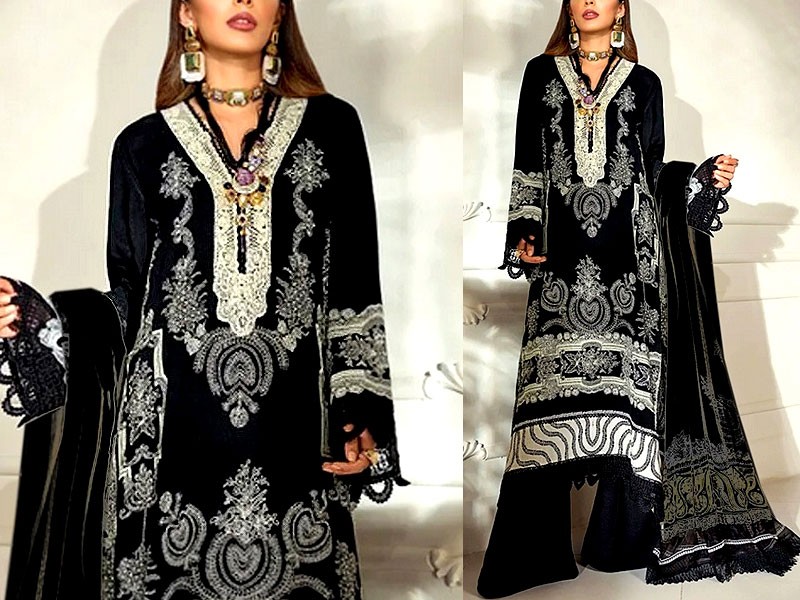 Trendy 2-Piece Embroidered Black Linen Dress 2024 Price in Pakistan