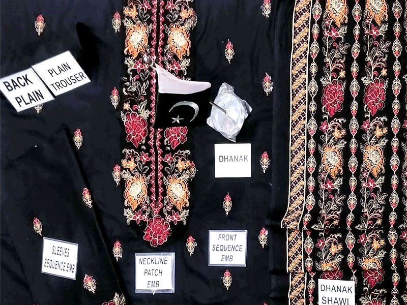 Heavy Sequins Embroidered Black Dhanak Dress with Heavy Embroidered Dhanak Shawl